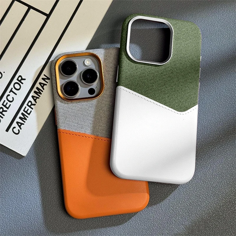 Card Holder Magnet Leather Phone Case For iPhone 16 15 Pro Max Plus Pocket Wireless Charging Alloy Lens Hit Color Cover