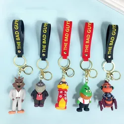 Anime Bad Guys Figure Keychain Cute Mr.Wolf and Mr.Piranha 3D Doll Schoolbag Pendant Fashion Keyring Jewelry Kid's Toy Gift