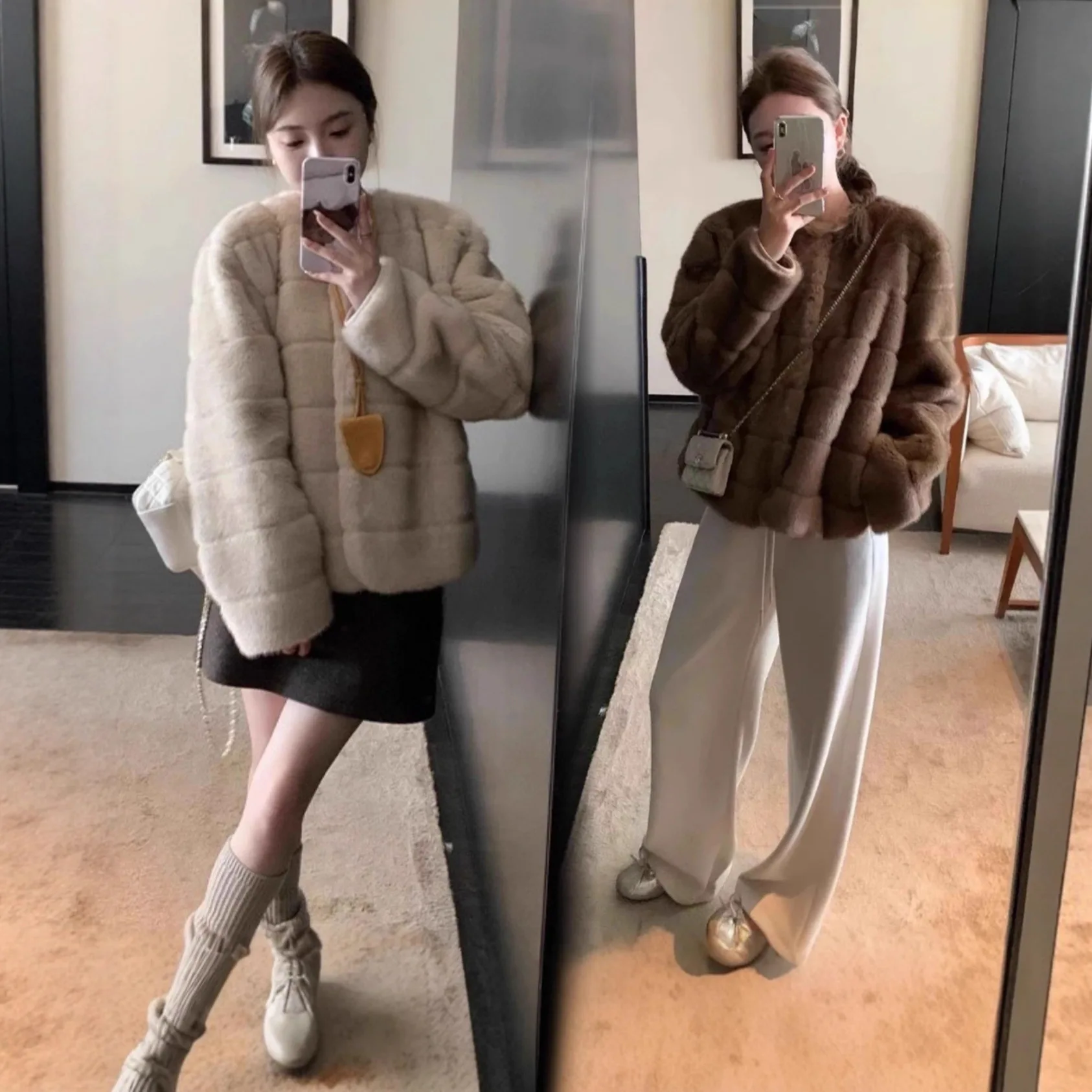 

Пальто из искусственного меха для женщин, плюшевая куртка с длинными рукавами для женщин, корейская мода, пушистое пальто на молнии из искусственной норки, зима 2025