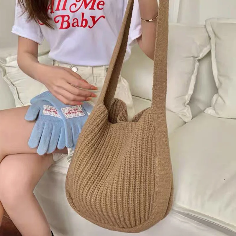 Women Shoulder Bags Large Capacity Crochet Hobo Bag Fashion New Knitting Handbags Female Shopping Bag Hollow Woven Tote Bag