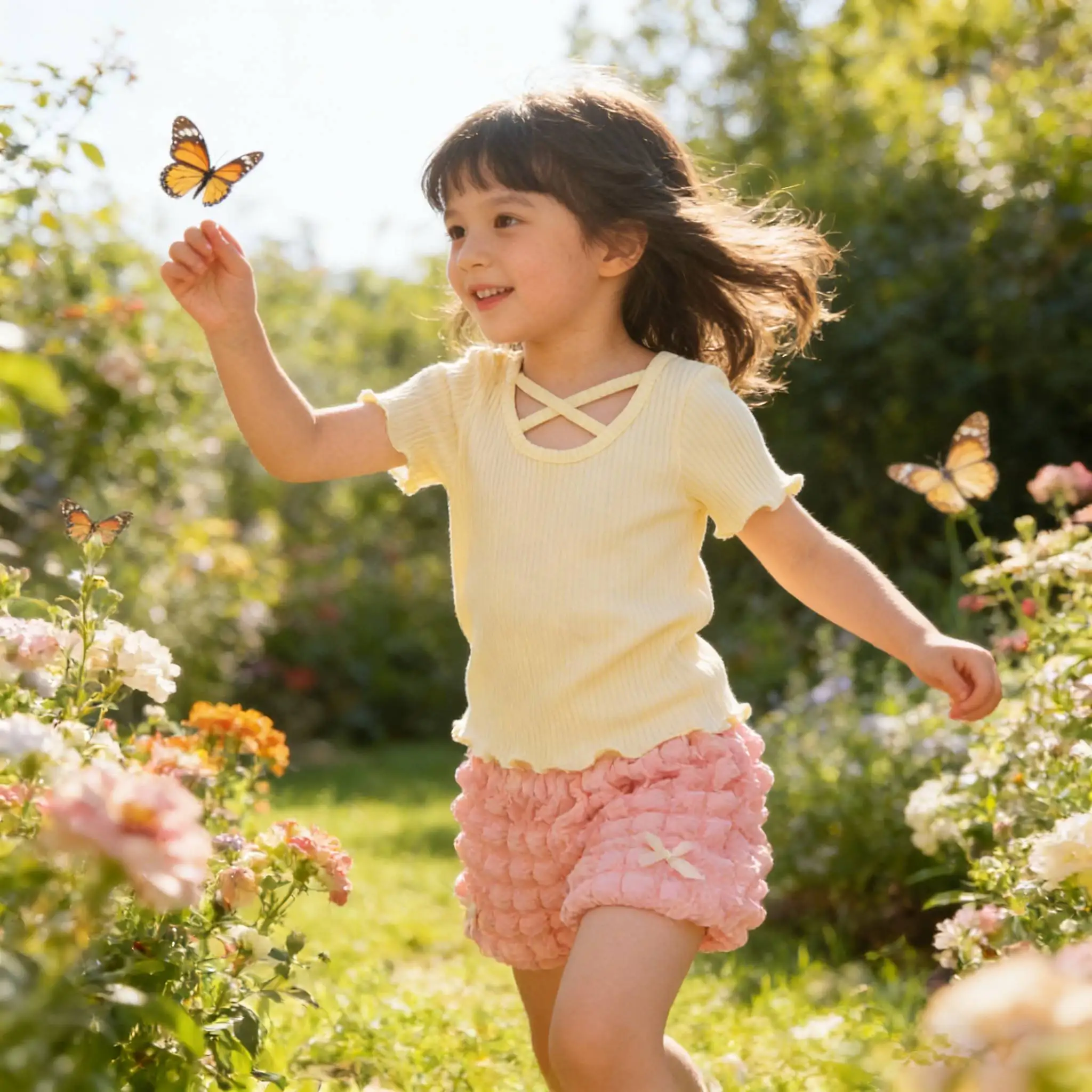 

2026 Girls' Summer Set New Baby Girl Shirt+Shorts Korean Fashionable Short Sleeve Kids Flower Pumpkin Pants Two Piece Set