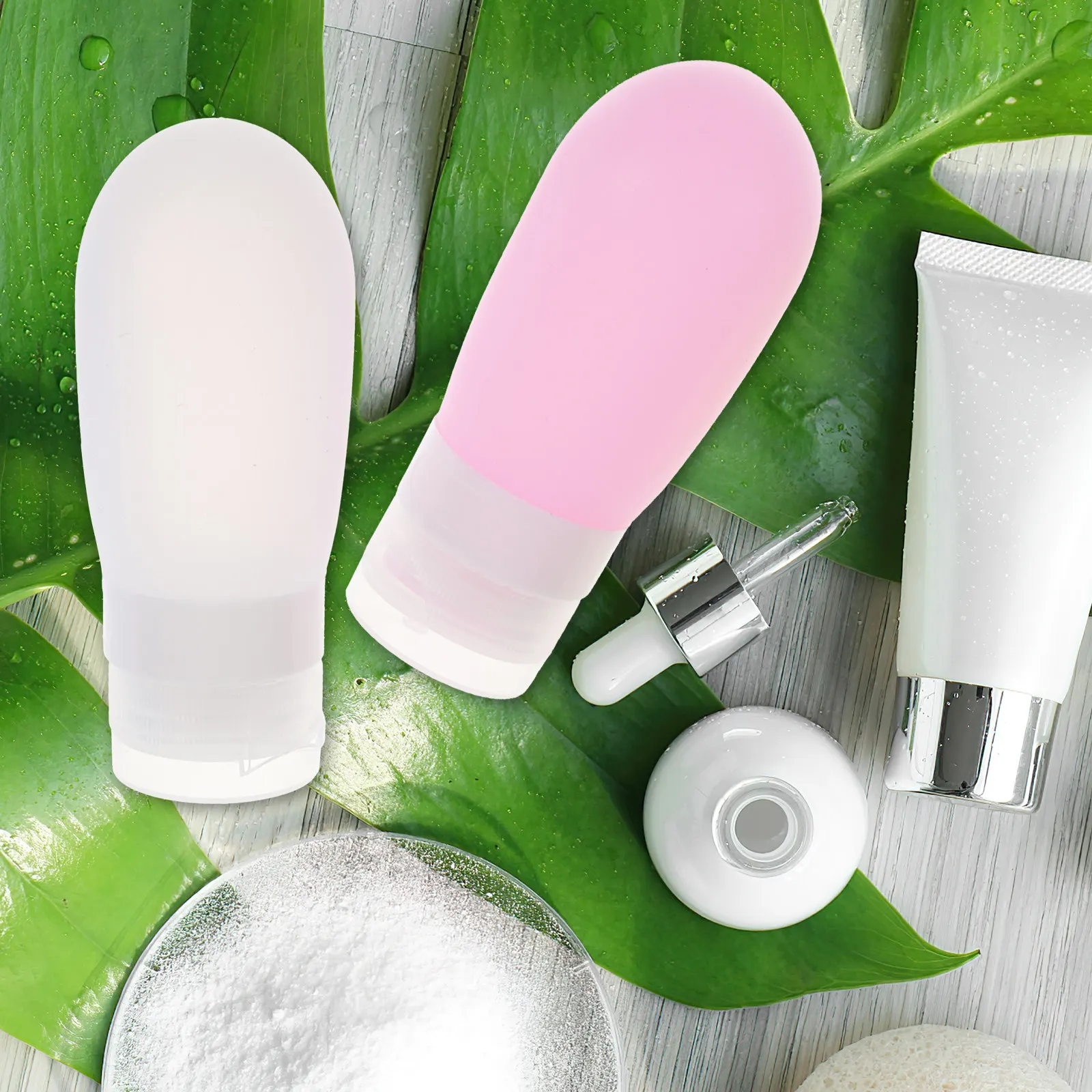 

Набор из 4 силиконовых дорожных флаконов: маленькие герметичные емкости для шампуня, лосьона, кремов, многоразовые портативные бутылочки для туалетных принадлежностей