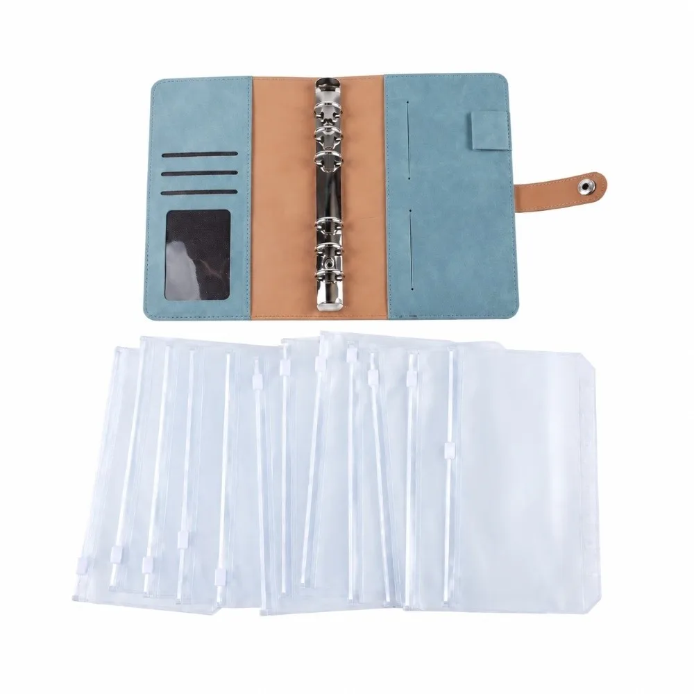 A6 Leather Shell Binder Notebook Rectangle Shape A6 Size Leather Planner Cover Removable Sheets Multiple Pockets