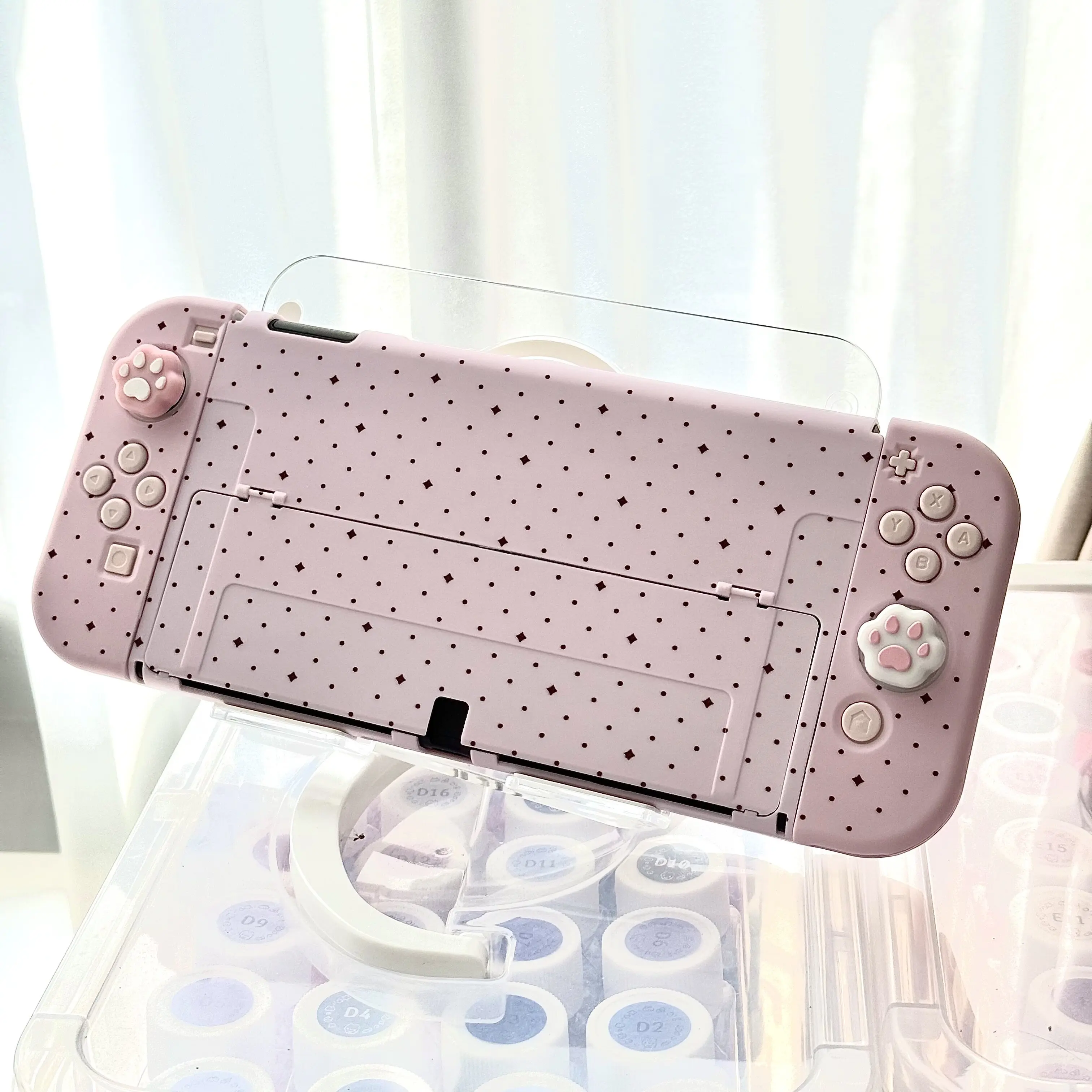 Pink Polka Dot NS2 Split Protective Case for Nintendo Switch 2 OLED Shock-Resistant Joy-Con Controller Covers Gift for Girls