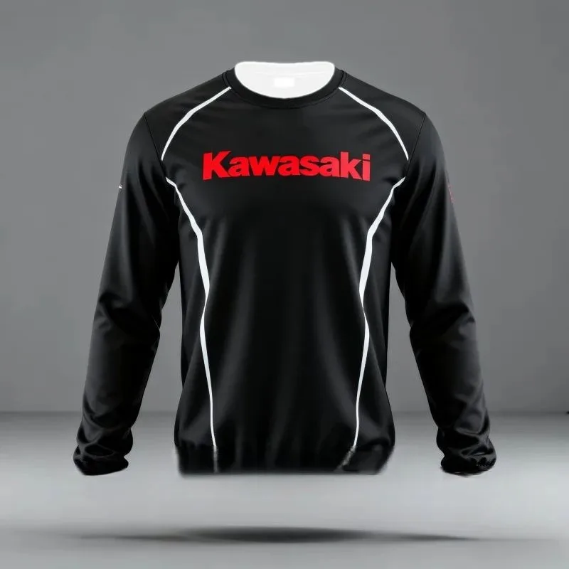 قمصان كاواساكي بأكمام طويلة لمراوح السيارات: أنماط مختلفة مع شعار مميز، خيارات باللونين الأسود والأخضر مريحة لمحبي الدراجات النارية