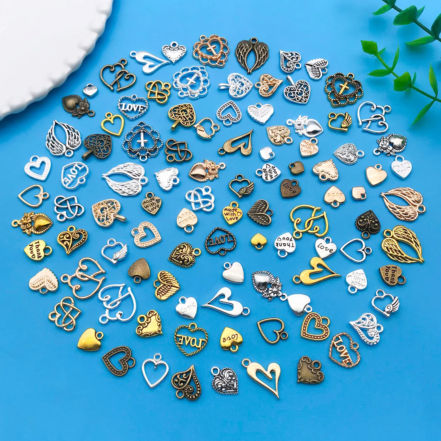 20/100pcs Mixed Zinc Alloy Heart Set Series, Fashionable Jewelry Necklace Making DIY Craft Halloween Christmas Accessories