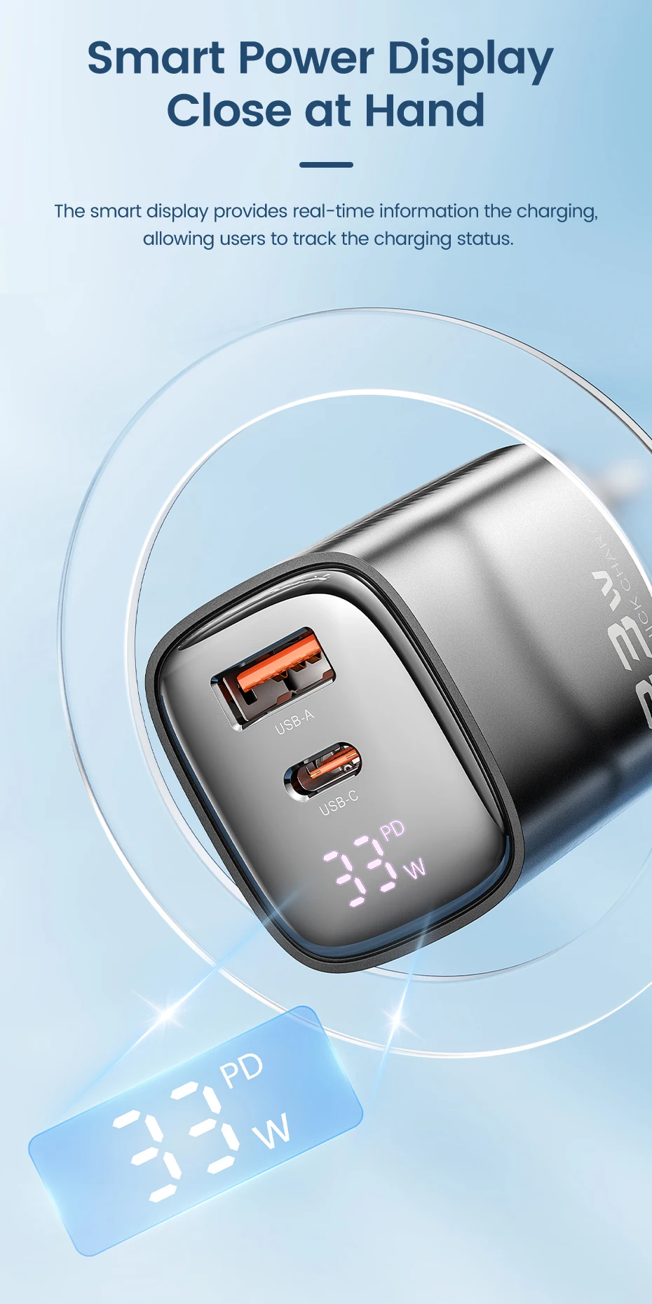 Toocki 33W GaN USB C Charger Digital Display Fast Charging Type C Charger for iPhone 15 14 13 12 Samsung Galaxy S23 S22 Xiaomi