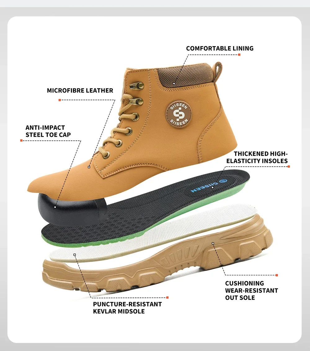 Men Winter Work Safety Boots Lightweight Steel Toe Work Shoes Men Waterproof Warm Security Protection Safety Shoes