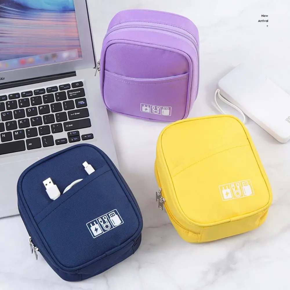 Oxford Travel Cable Bag Multi-layer Shockproof Digital Storage Pouch Solid Color Electronic Accessory Storage Bag