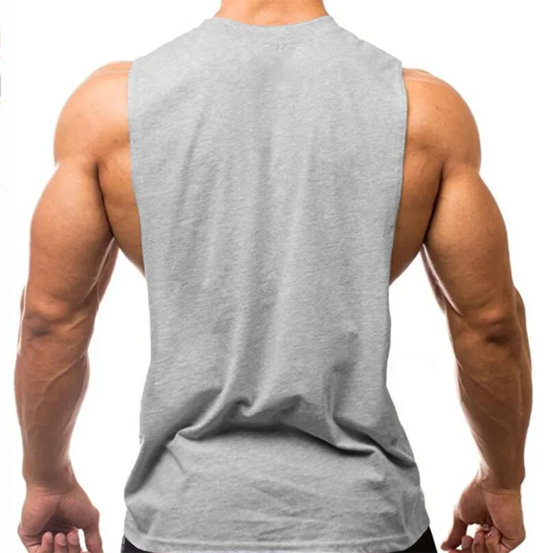 Mens Cotton Sleeveless Shirt Bodybuilding Workout Tank Tops Muscle Fitness Gym Stringer Vest Summer Breathable Absorb Sweat Tops
