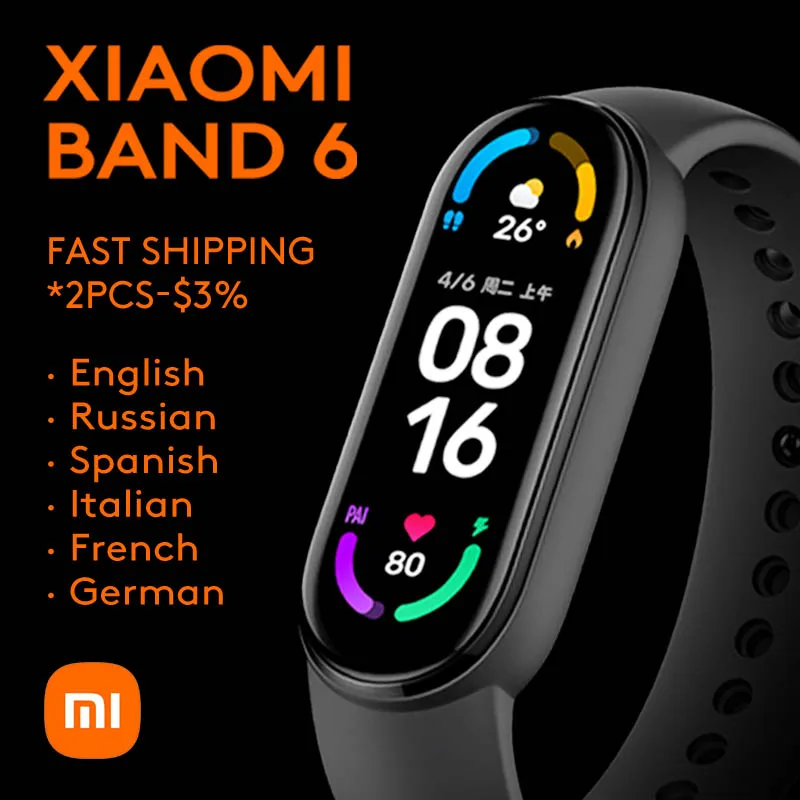 Original Xiaomi Smart Mi Band 6 7 8 9 Blood Oxygen AMOLEDScreen Mi Fitness Bracelet Miband6 Fitness Traker Waterproof Smart Band