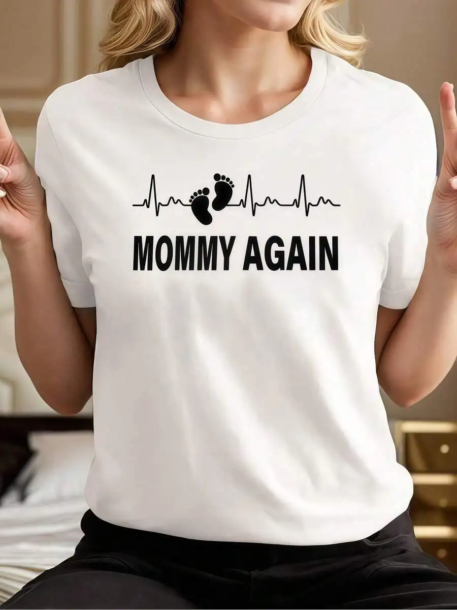 Women Crew Neck Short Sleeve T‑Shirt Beach Postcard Graphic Print Cream Summer Casual Top