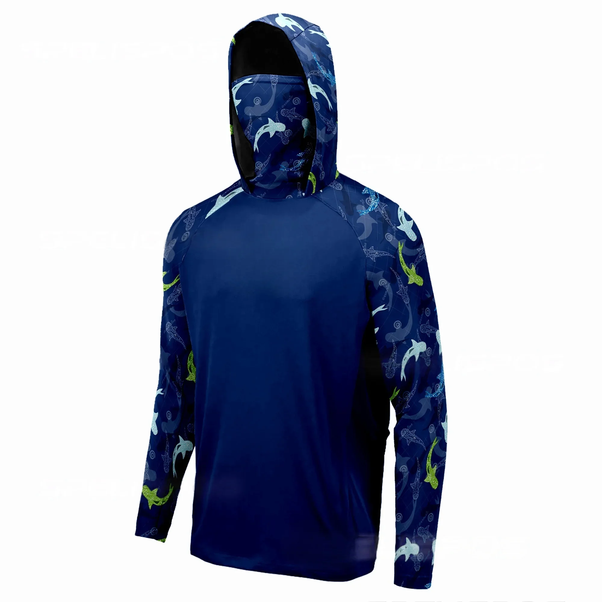 Men 3D Print Hooded Fishing Shirt Polyester Fiber Long Sleeve UV Protection Outdoor Face Cover Tops For Adult