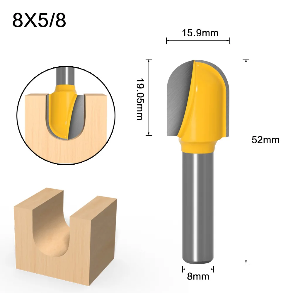 1PC 8MM Shank Milling Cutter Wood Carving Router Bit Carbide End Mill Tool Long Blade Round Nose Bit Core Box Router Bit