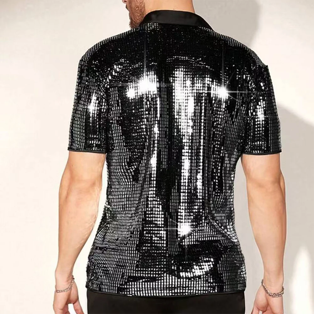 Casual For Holidays Shiny Sequins Shirt Nightclub Fashion Party Attire Purple Stylish Party Shirt For Men Men Embellished Design