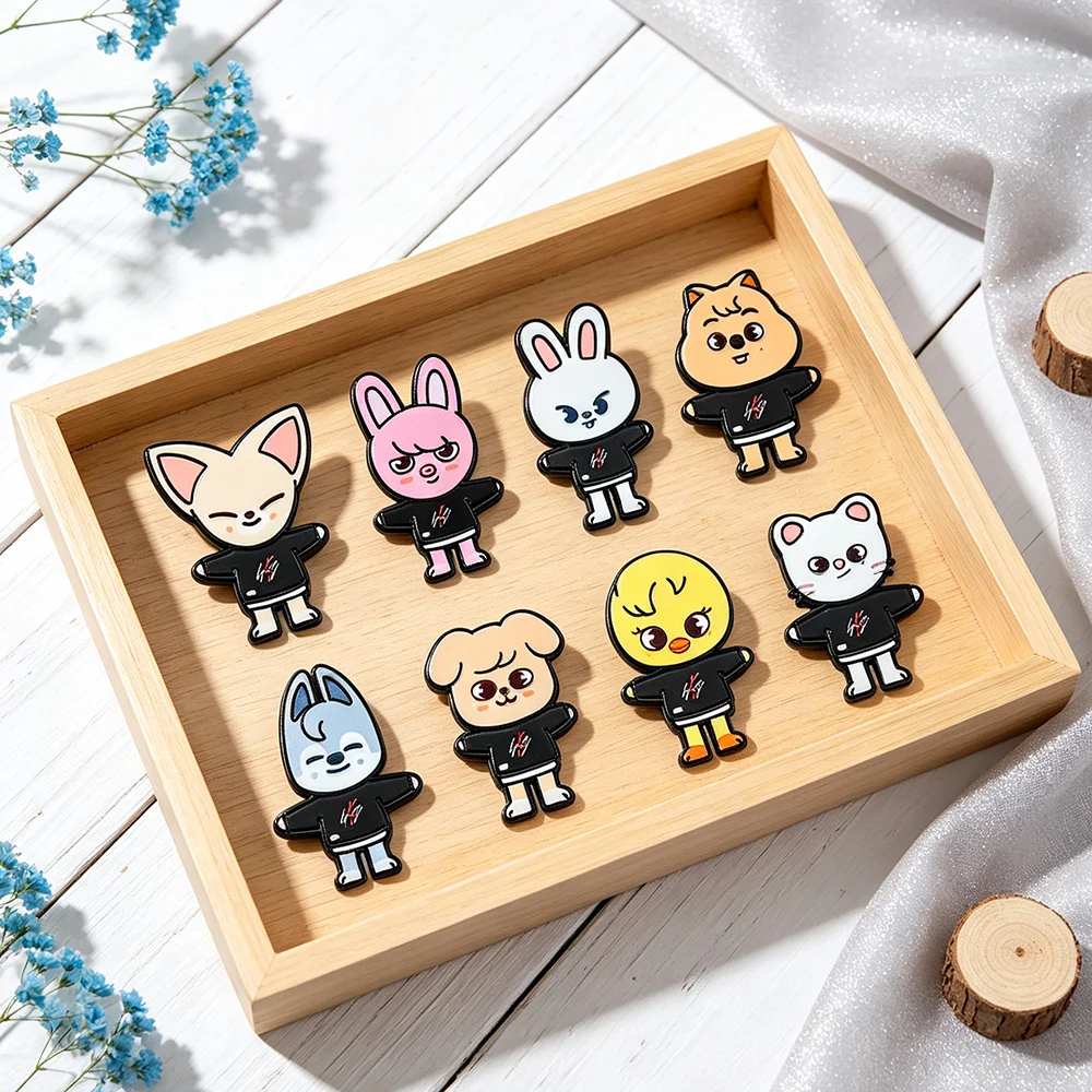 8pcs Kpop Cartoon Kawaii Animal Enamel Pins Set,Metal Brooch Badge for Backpack Clothing K‑pop Fan Collection Gift