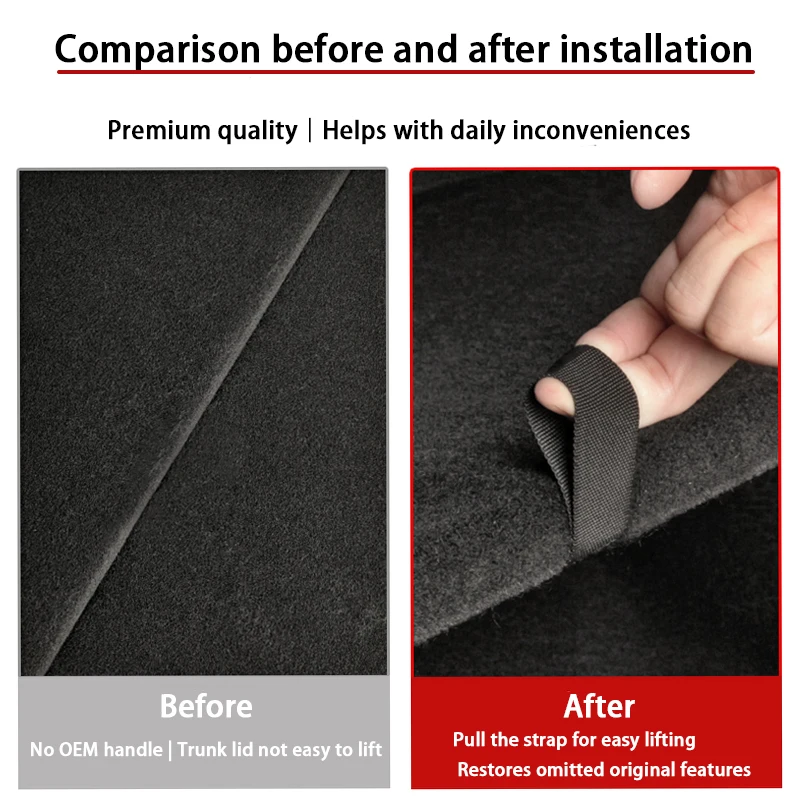 Suitable for Tesla Model Y/3 Nylon Trunk Cover Pull Cord, Velcro Fastened Trunk Partition Auxiliary Handle, Original Factory Modification Part, Durable and No Drilling Required