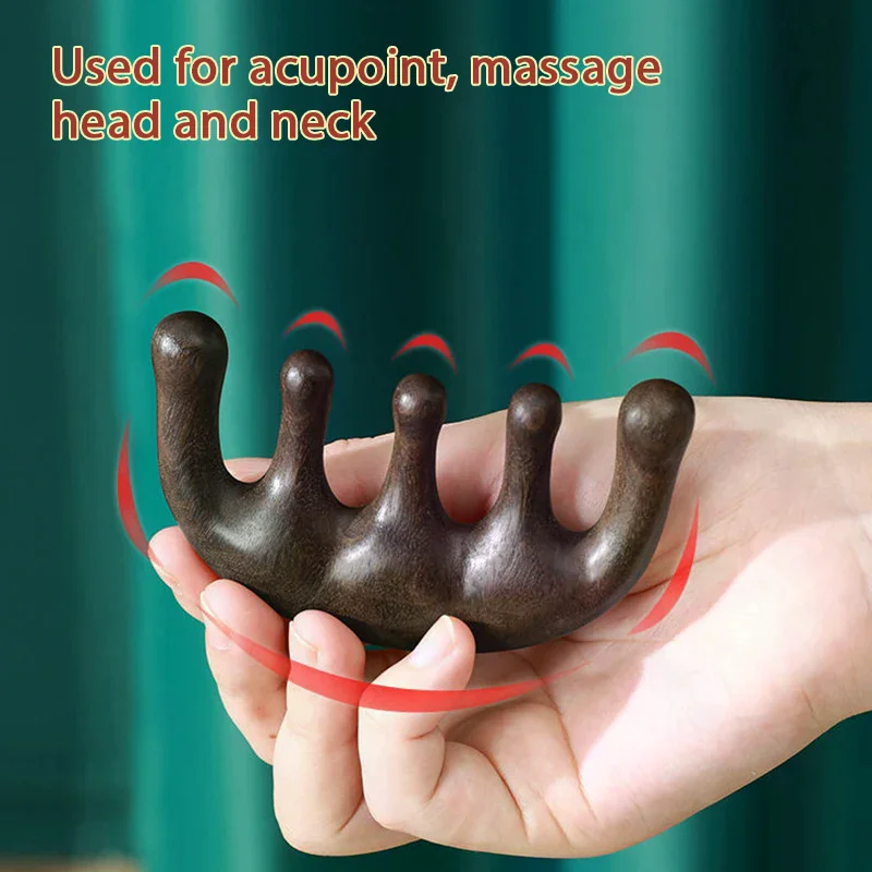 

1PCS Meridian Massage Comb Five-Tooth Handleless Wooden Point Comb Head Massage Relieve Stress Increase Blood Circulation