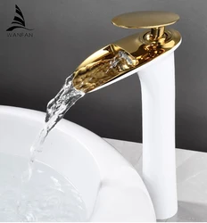 Basin Faucets Modern White Bathroom Faucet Waterfall faucets Single Hole Cold and Hot Water Tap Basin Faucet Mixer Taps 855924