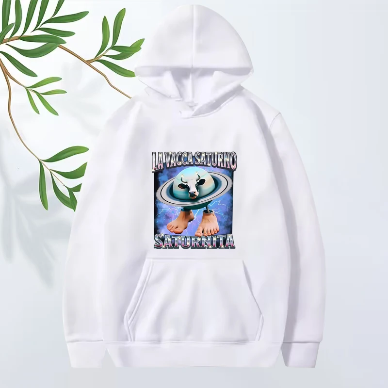 Italian Brain La Vacca Saturno Saturnita Funny Cow Meme hoodie men women vintage Long sleeve streetwear print oversized unisex
