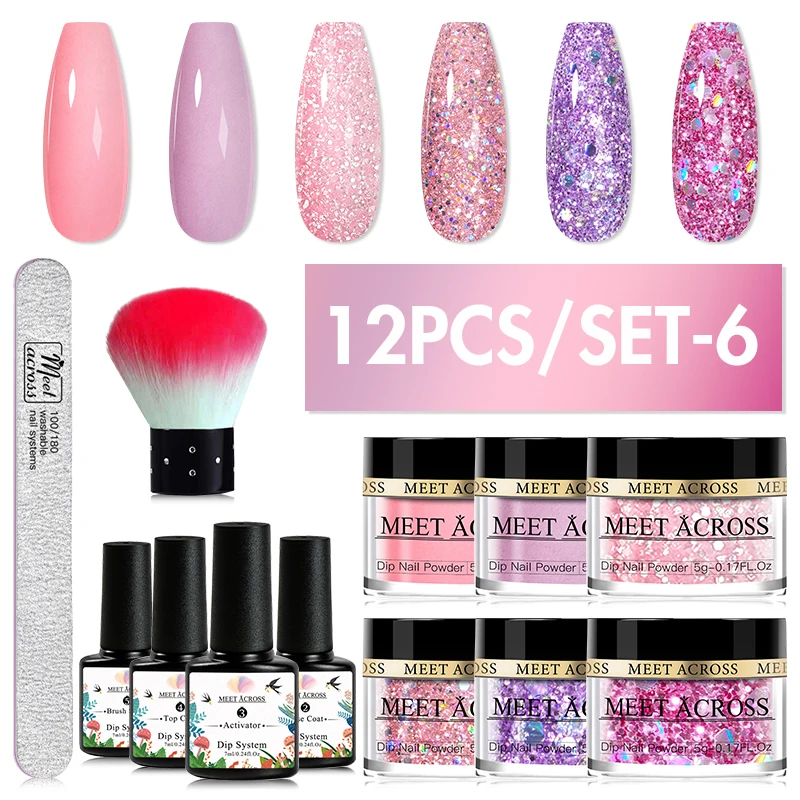 Voldoen Aan Meer dan 6/16 Stuks Nail Dipping Poeder Set Glitter Paars Roze Dompelen Pigment Poeder Kit Natuurlijk Droog Zonder Lamp Nail Art