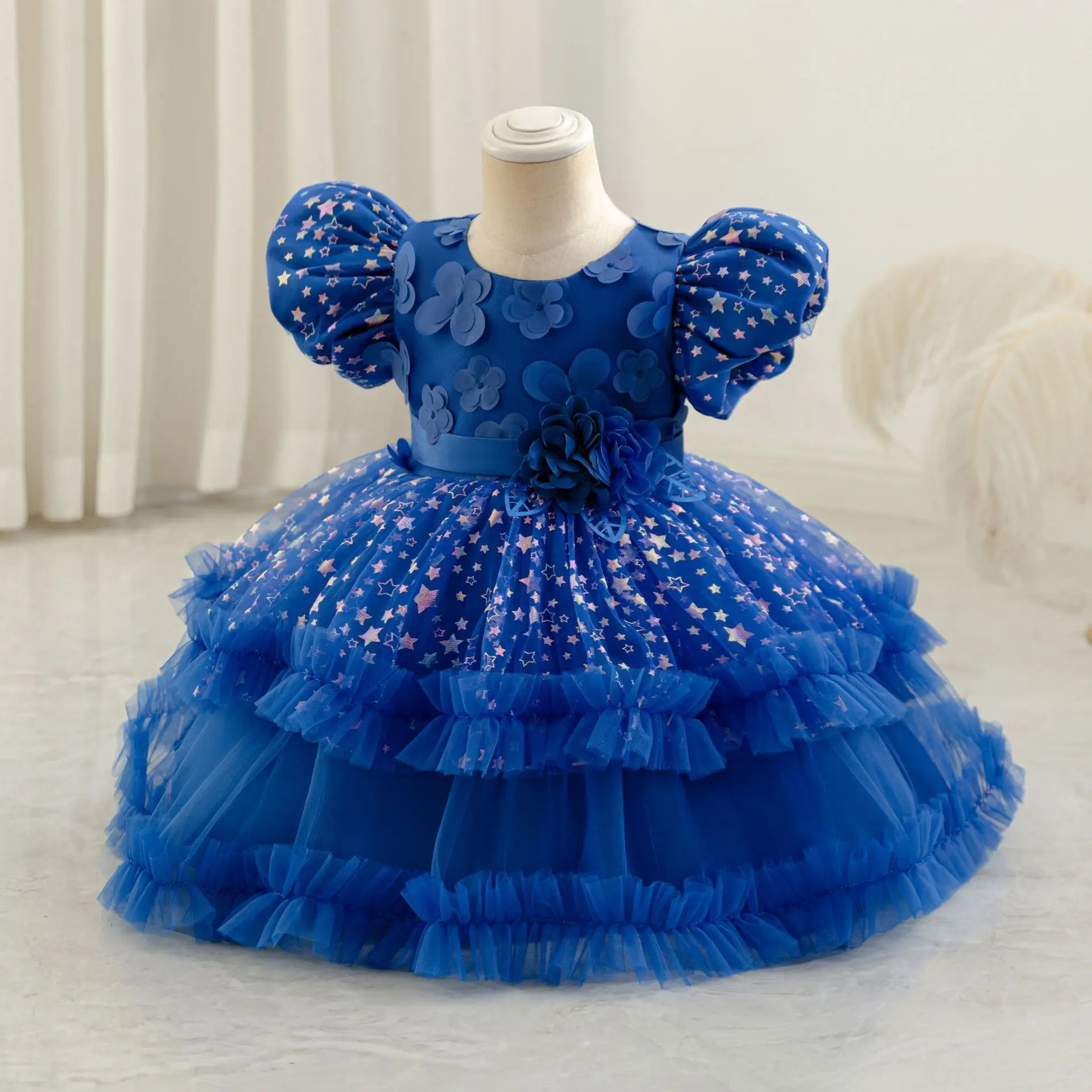 HETISO Baby Girls Dresses Flower Star Printed Toddler Tulle Petal Pageant Ball Gown Newborn 1 Years Birthday Princess Dress 1 4Y