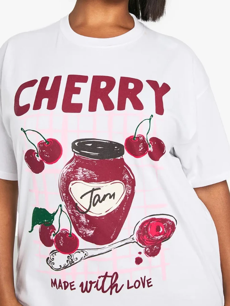

Женская футболка больших размеров, милые футболки с рисунком фруктов и вишни, эстетические футболки с короткими рукавами для женщин, одежда Cottagecore, большие размеры