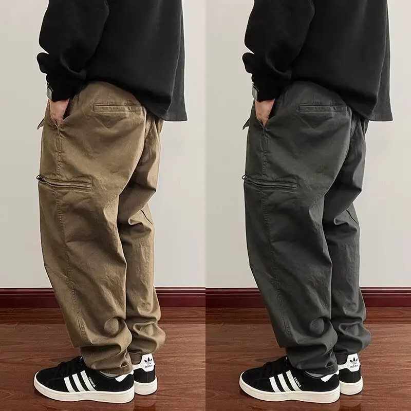 

Men's Straight Leg Workwear Trousers Spring Autumn Zipper Multiple kets Wear Resistant Casual Loose Fit All Season