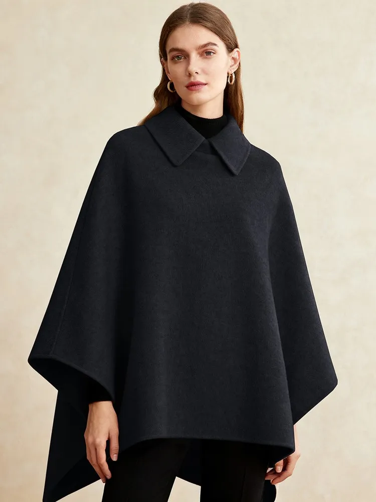 New Casual Loose Long Woolen Cape Coats Women Solid Lapel Length Outerwear Autumn Winter Fashionable Temperament Shawl Coat
