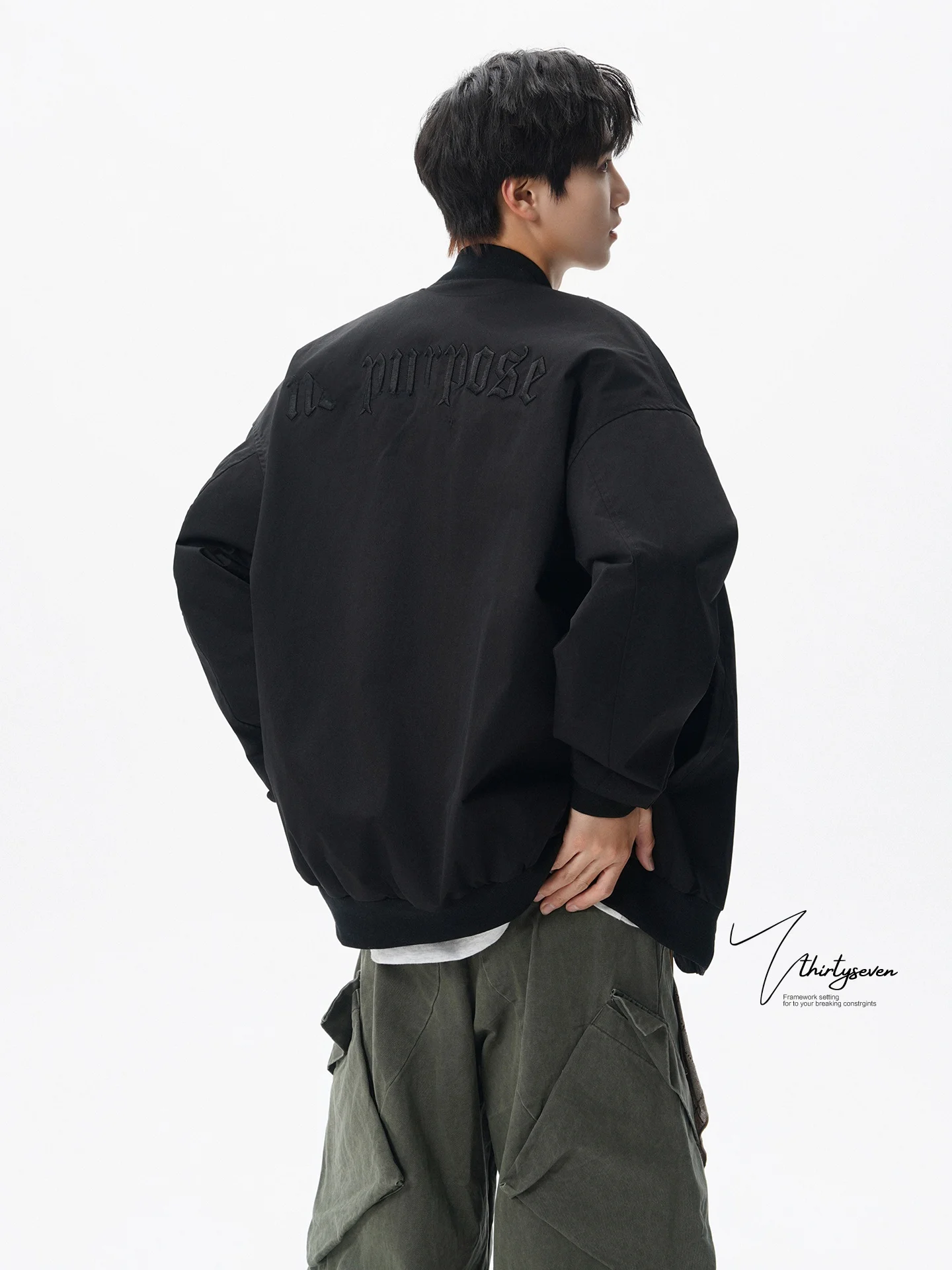 

V37 American Sle Pilot Jaet Men's Loose Letter Embroidery Baseball irt Versatile Couple's Top Trendy Youth Polyester Fiber