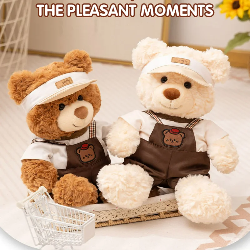 

Cute Fluffy Bear Plush Toys with Overalls Sun Hat Kawaii Cute Stuffed Soft Doll Cushion Pillow for Kids Girls Gift Comfort Toy