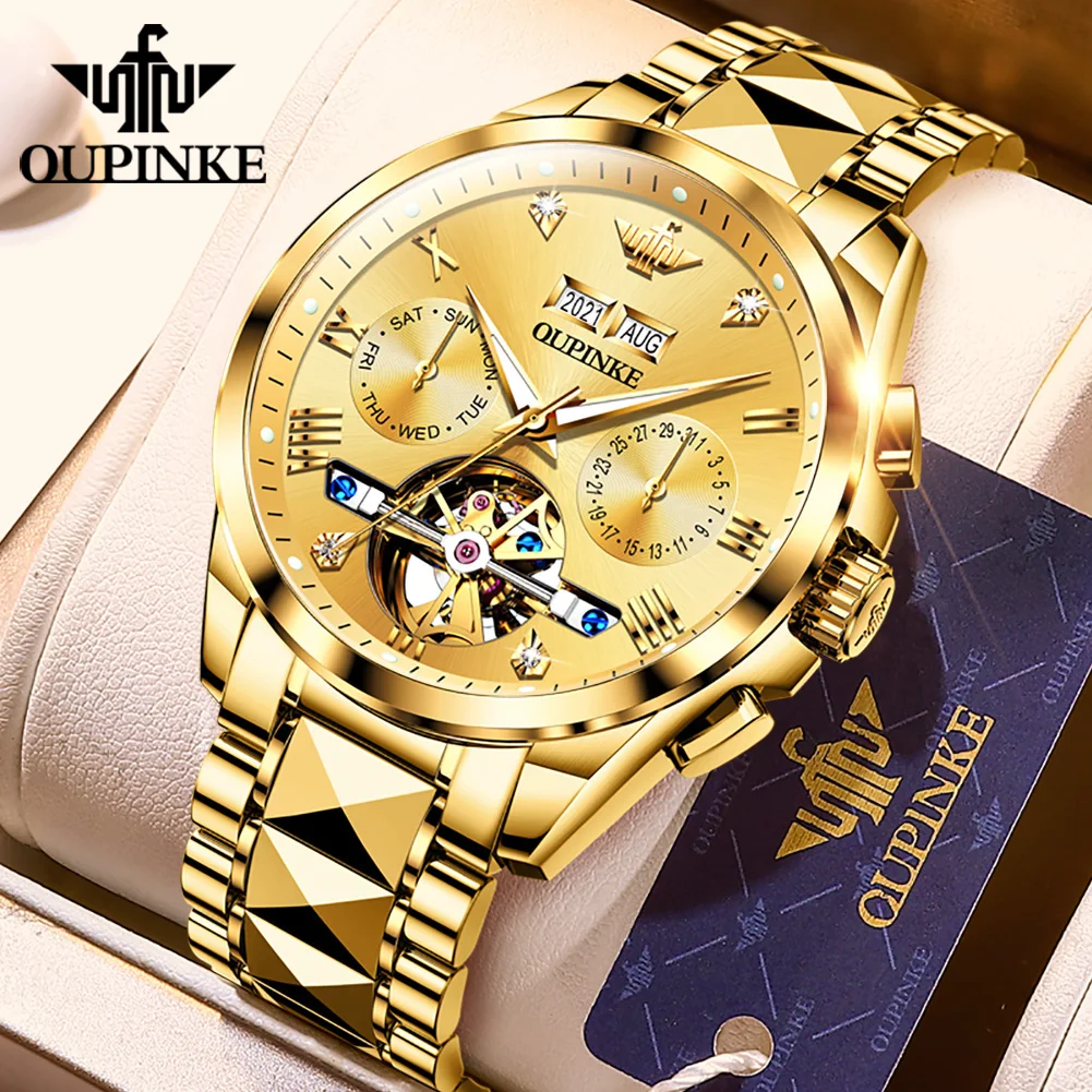 

OUPINKE Original Tourbillon Flywheel Automatic Man Watch Luxury Top Brand Sapphire Mirror Mechanical Wrist Watch for Men 3186