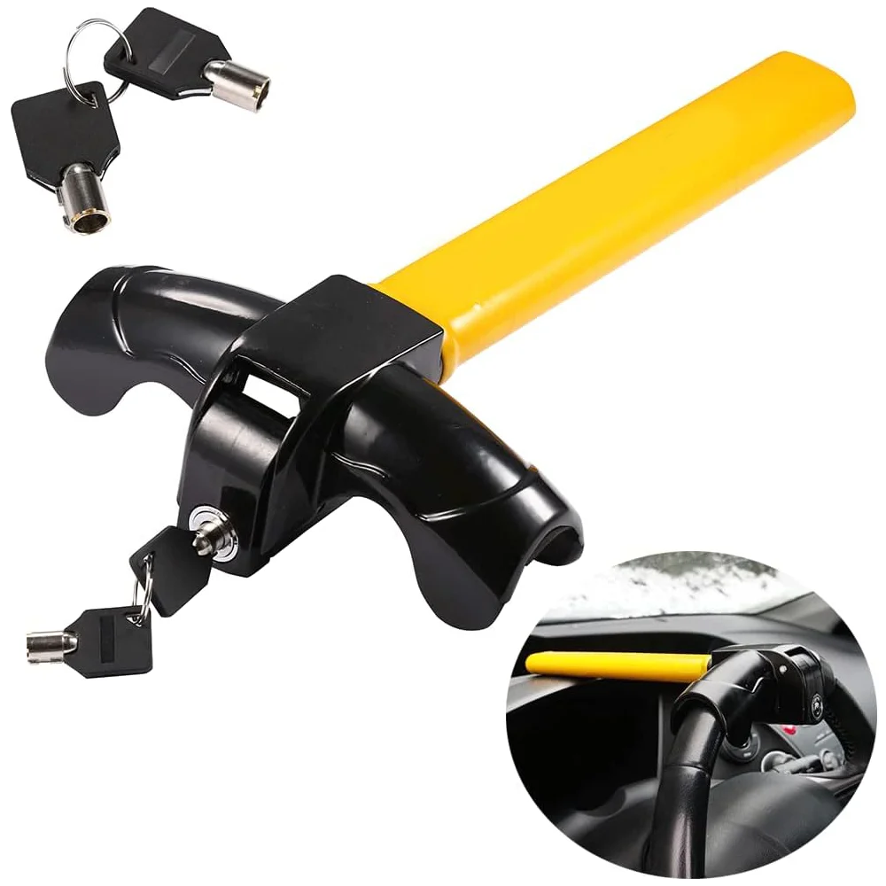 قفل عجلة قيادة السيارة عالي التحمل من الفولاذ المقاوم للصدأ، قفل عالمي مضاد للسرقة، أمان السيارة/الشاحنة، دوار يعزز أمن السيارات