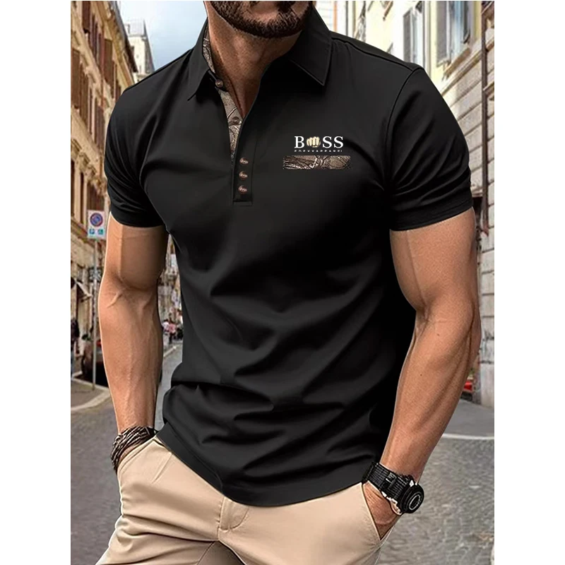 Hot selling men's clothing printed men's short sleeved T-shirt with fake chest pocket summer men's polo shirt casual golf jersey