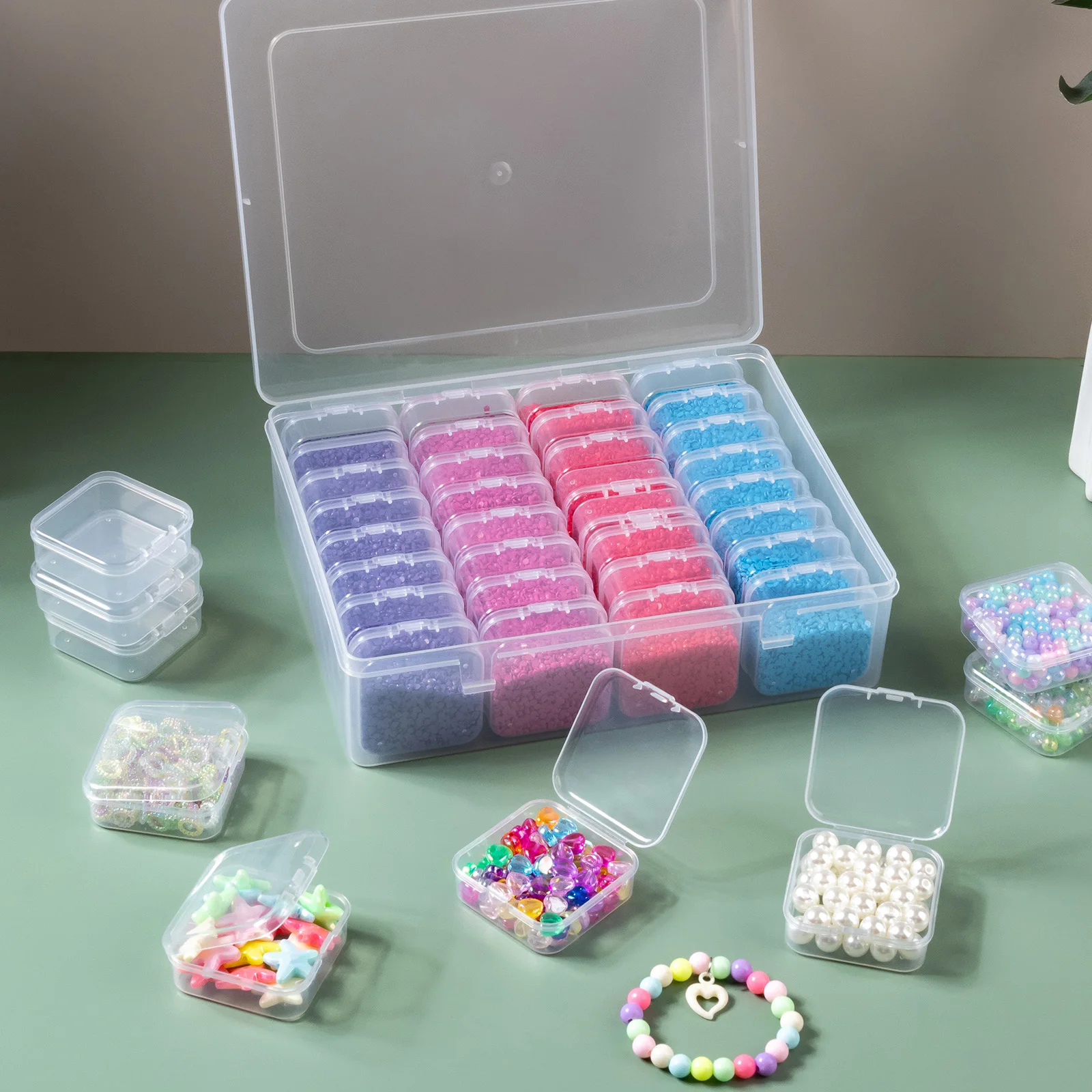 1/2/3/4er-Pack 32-Fächer Kunststoff-Aufbewahrungsbox mit Griff - Transparent, Stapelbare Boxen für Perlen, Schmuck, Bastelbedarf, Kleinteile