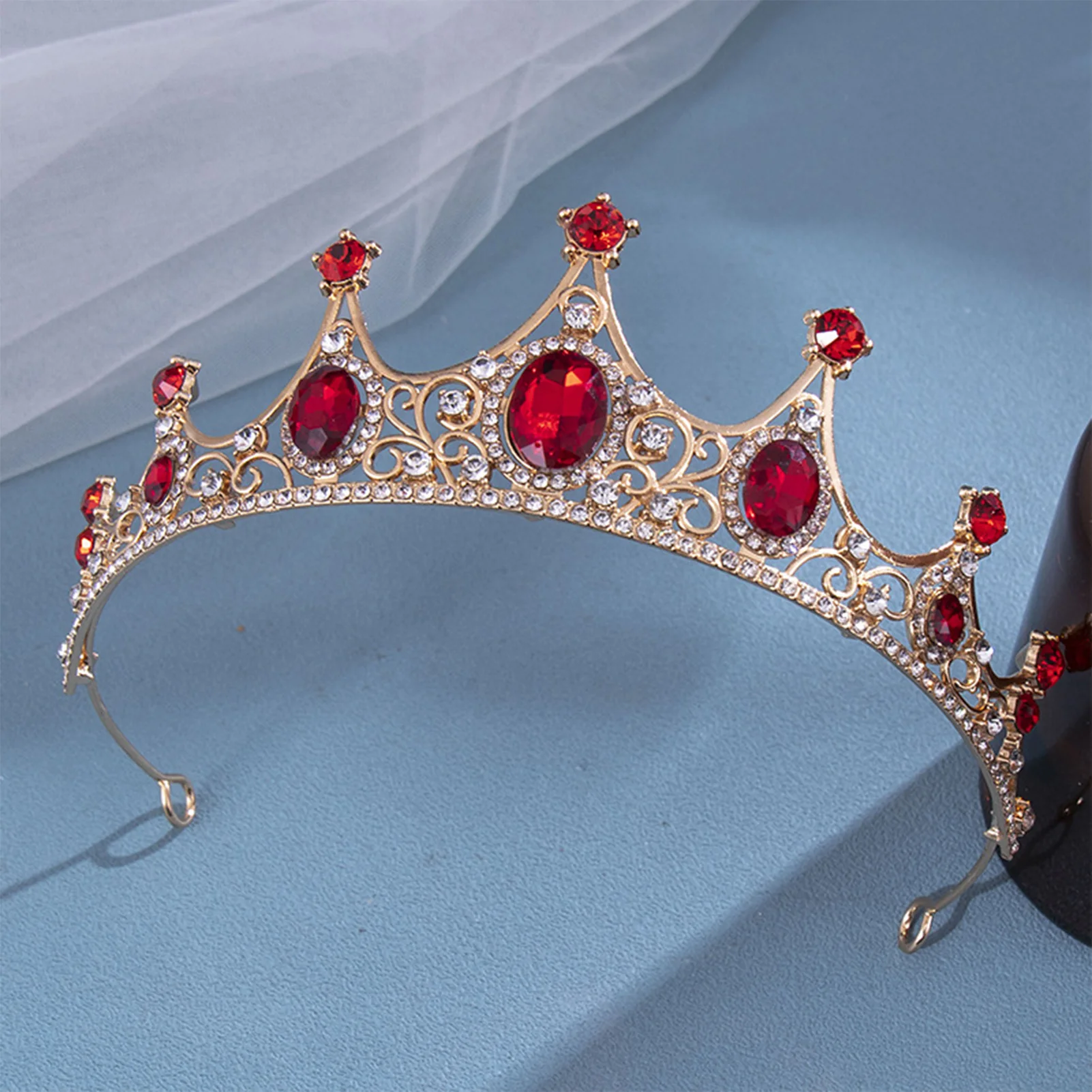 Wedding Red Rhinestones Crown Hair Jewelry Bridal Hair Accessories Women Baroque Crown Crystal Tiaras Bride Queen Crowns Gift