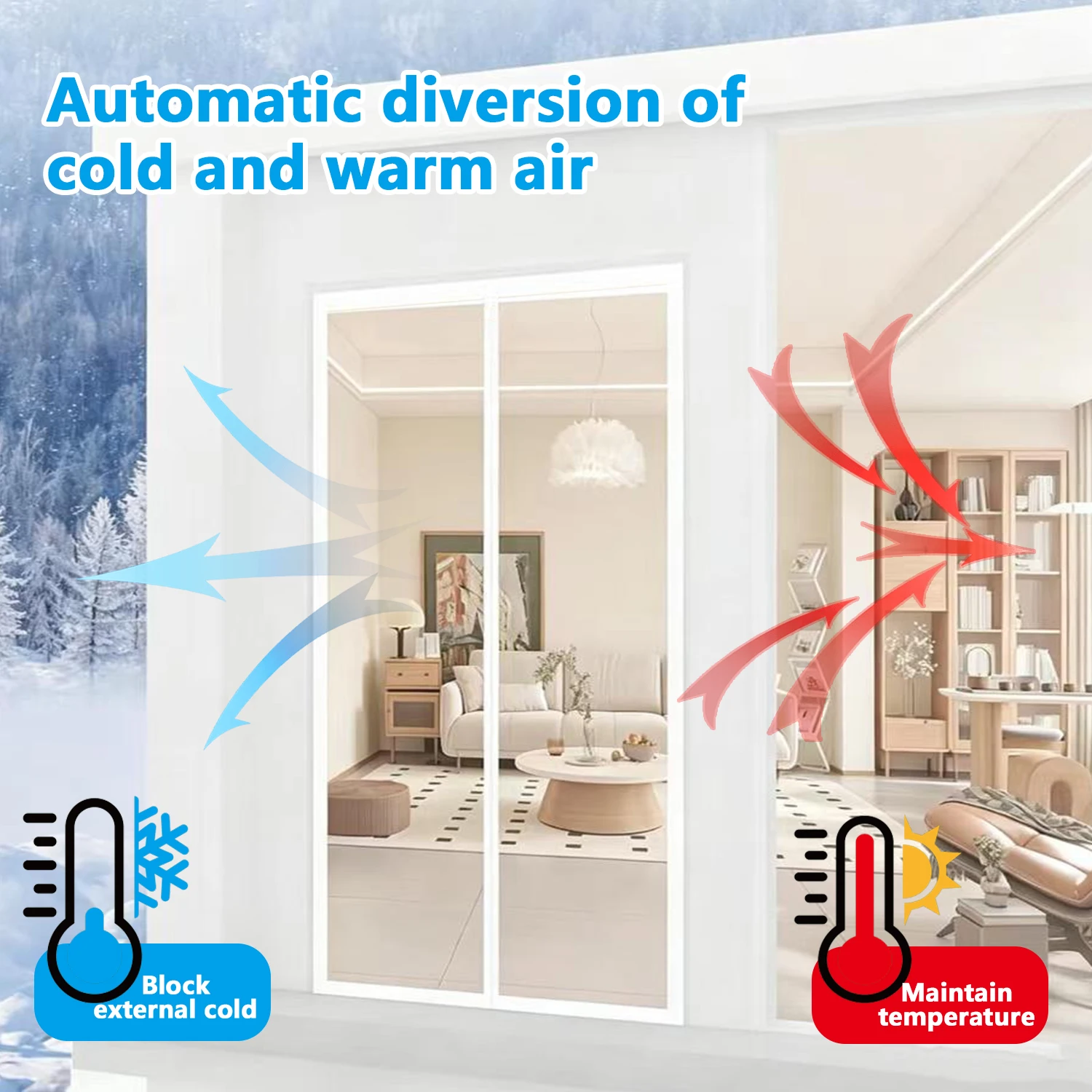 Magnetic Door Curtain, Hands-Free, Heavy-Duty Windproof and Warm Curtain, Easy to Install, Auto Closing, Child & Pet Friendly