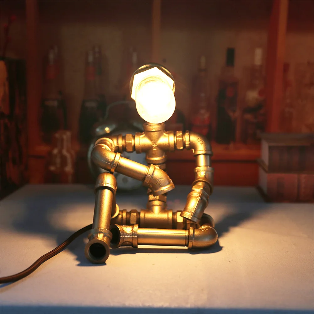 الأمريكية الرجعية الصناعية نمط أنبوب حديد روبوت مصباح مكتبي دراسة الديكور البخار فاسق مصباح مكتبي مصباح أنابيب المياه