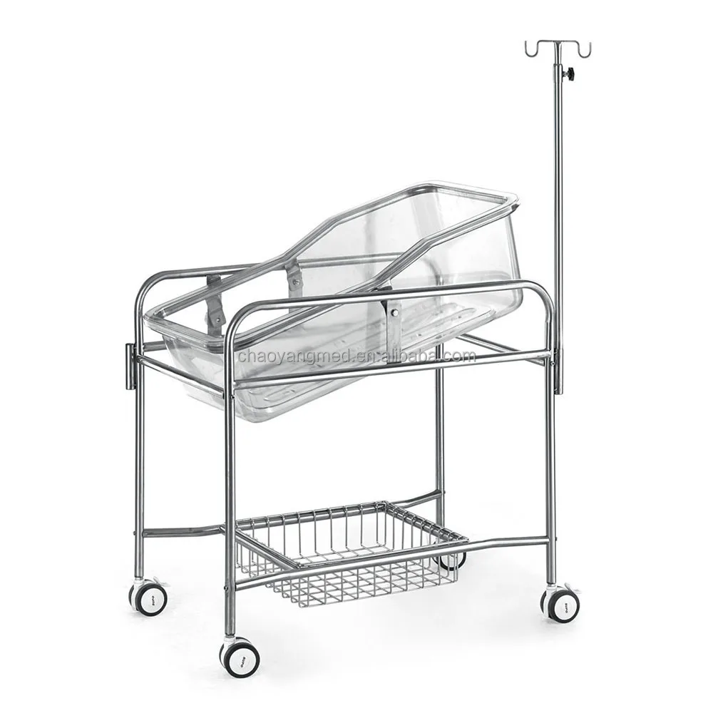 Stainless Steel Medical Hospital Baby Care Mattress Bed Equipment I.V Pole Mobile Bassinet Trolley Cot Cribs Baby Furniture