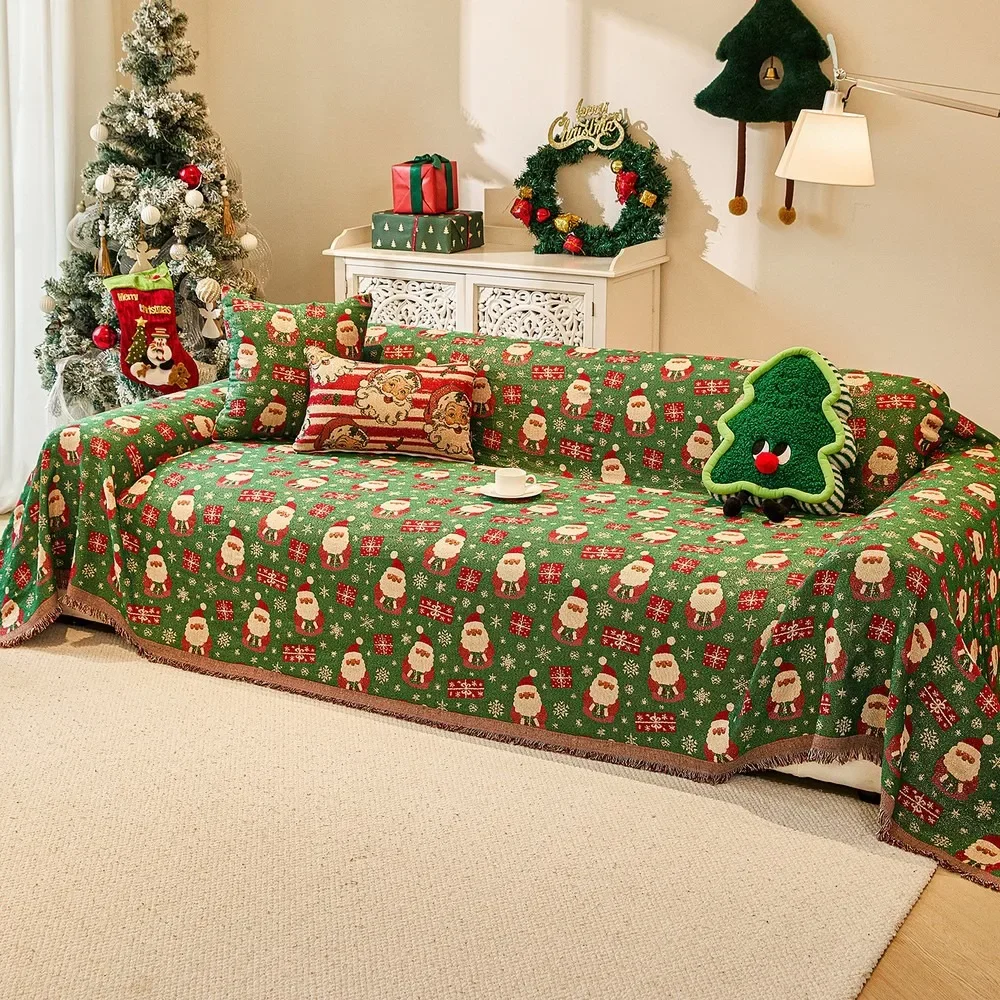 Christmas Wind Sofa Towel Four Seasons Universal Chenier Sofa Cover Cloth  Anti Cat Scratch Seat Cushion Non-slip Full Cover