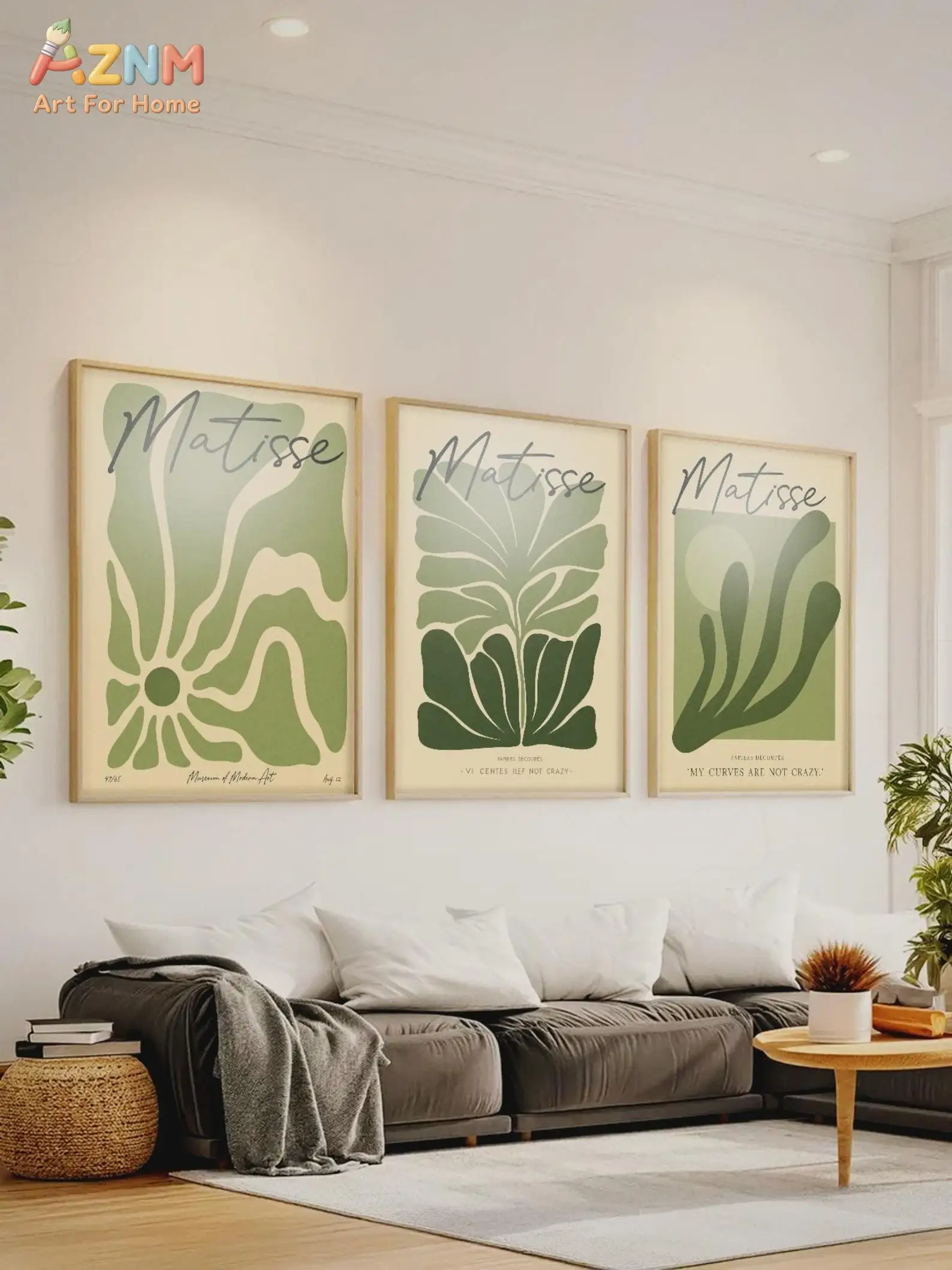 Set of 3 Prints, Botanical Gallery Wall Set, Green Abstract Leaf Art, Modern Minimalist Home Decor, Living Room Wall Art