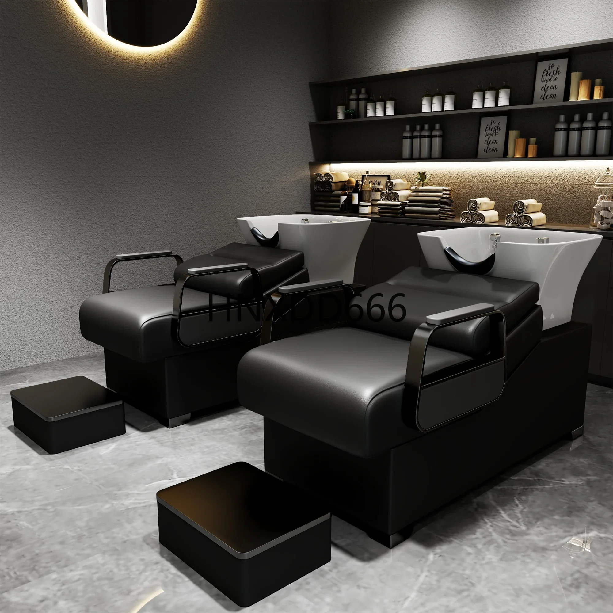 Barber shop shampoo bed, special ceramic basin for hair salon, flushing bed, semi-lying type