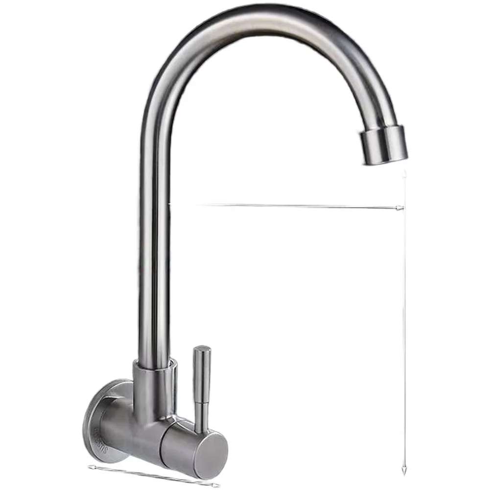 

Настенный кухонный смеситель из нержавеющей стали 304, одинарный кран для холодной воды с регулируемым вращающимся изливом для раковины