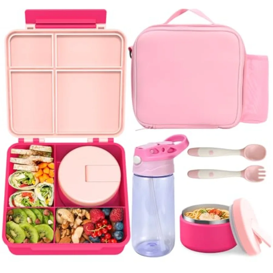 Lonchera Bento con termo para sopa de 8oz, recipientes herméticos para comida con 4 compartimentos, frasco aislado para comida caliente.