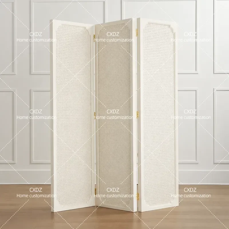 American Solid Wood Screen Partition Living Room Entryway Decorative Wall Nordic Household Rattan Mobile Retaining Wall
