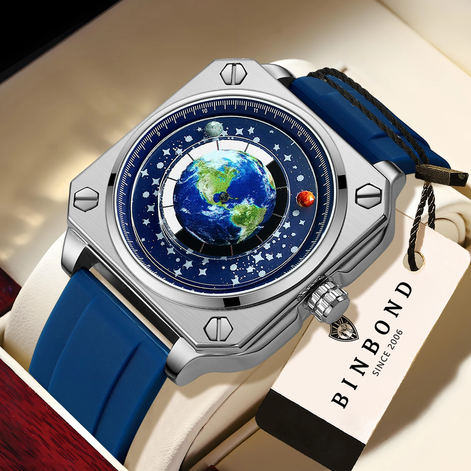 BINBOND Earth&star Quartz Wristwatches For Men Luxury Luminous Waterproof Men's Watch Orginal Reloj Para Homres +Gift Box