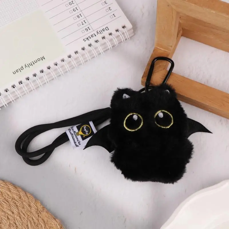 Pendentif de poupée en peluche Kitty noir à ailes d'esprit, Unique, 10cm, grands yeux, Style Punk, accessoire de sac pour cadeau d'anniversaire pour enfant