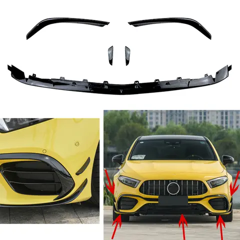 프론트 범퍼 스포일러 립, 메르세데스 벤츠 A 클래스 A45 AMG W177 해치백 2018 2019 2020 2021 블랙 자동차 하부 스플리터 카나드