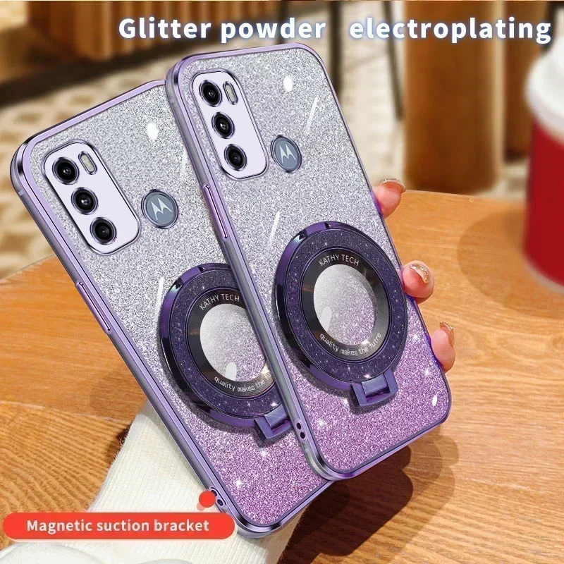 Bracket Glitter Case For Motorola Moto E20 G84 E22i G22 E32 G31 G53 E22 G54 G32 G82 E13 G60S G8 Play E7 Plating Cover