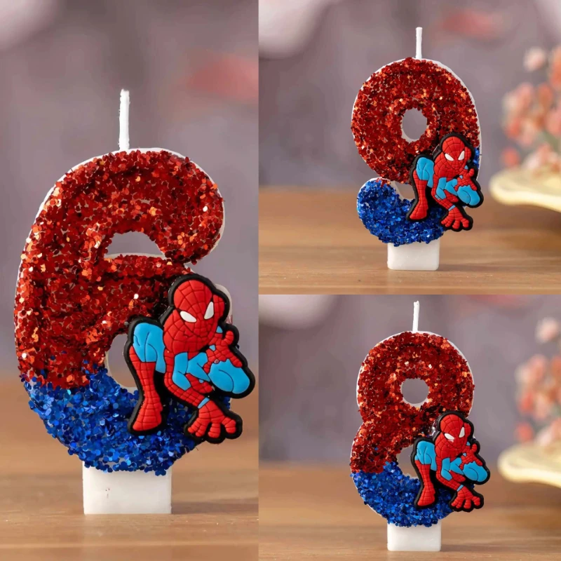 @Neu 0-9 Superheld Spider-Man Lustige Figurenkerzen Niedliches Cartoon-Muster Party für Geburtstag Kerzen-Tortendekoration Party-Ornament